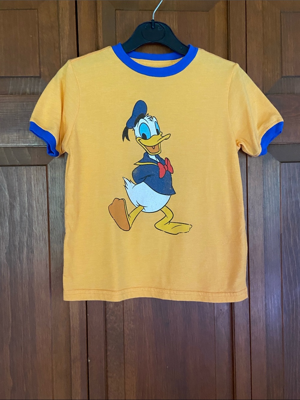 Disney Parks Kids Donald Duck Graphic Orange Ringer Tee with Bright Blue Trim